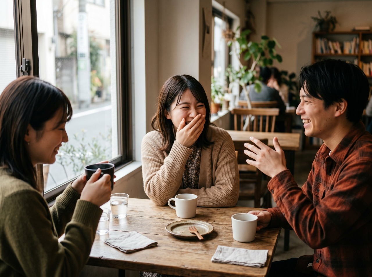 休日にカフェ会で楽しく過ごすイメージ